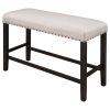 TOPMAX Rustic Wooden Upholstered Dining Bench for Small Places; Espresso+ Beige