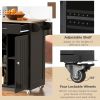 K&amp;K Store Kitchen Island Cart with Two Storage Cabinets and Four Locking Wheels; Wine Rack; Two Drawers; Spice Rack; Towel Rack (Black)