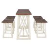 TOPMAX Rustic Counter Height 5-Piece Dining Set; Wood Console Table Set with 4 Stools for Small Places; Walnut+Cream