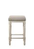 Tasnim Counter Height Stool; Tan Fabric & Antique White Finish 77182