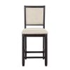 Beautiful Black Finish Wooden Counter Height Chairs 2pcs Set Beige Color Textured Fabric Upholstered Dining Chairs