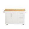 Kitchen Island Cart with 2 Door Cabinet and Three Drawers; 53.5 Inch Width with Spice Rack; Towel Rack (White)