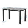 Modern tempered glass black dining table; simple rectangular metal table legs living room kitchen table