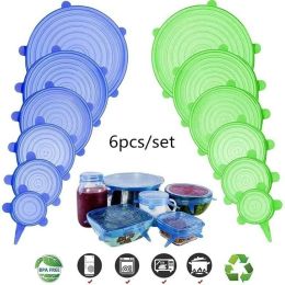 6pcs Silicone Stretch Lids Universal Lid Silicone Bowl Pot Lid Silicone Cover Pan Cooking Food Fresh Cover Microwave Cover (Color: Transparent)