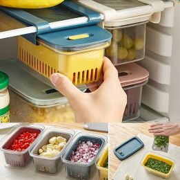 Drain Box Fridge Fresh Container Shallot Flower Box Multigrain Storage (Color: Pink)