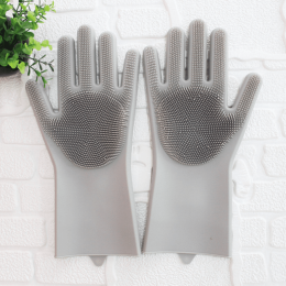 1 Pair Dishwashing Cleaning Gloves Magic Silicone Rubber Dish Washing Glove For Household Scrubber Kitchen Clean Tool Scrub (Color: Gray)