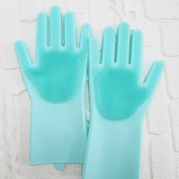 1 Pair Dishwashing Cleaning Gloves Magic Silicone Rubber Dish Washing Glove For Household Scrubber Kitchen Clean Tool Scrub (Color: Green)