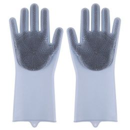 1 Pair Gloves Kitchen Silicone Cleaning Gloves Magic Dish Washing for Household Scrubber Rubber Kitchen Clean Tool (Color: Gray)
