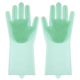 1 Pair Gloves Kitchen Silicone Cleaning Gloves Magic Dish Washing for Household Scrubber Rubber Kitchen Clean Tool (Color: Green)