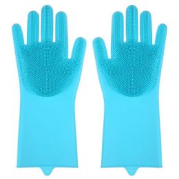 1 Pair Gloves Kitchen Silicone Cleaning Gloves Magic Dish Washing for Household Scrubber Rubber Kitchen Clean Tool (Color: Blue)