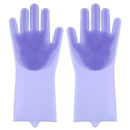 1 Pair Gloves Kitchen Silicone Cleaning Gloves Magic Dish Washing for Household Scrubber Rubber Kitchen Clean Tool (Color: purple)