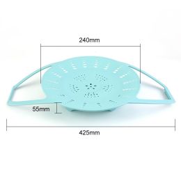 Sling Steamer Silicone Bakeware Lifter Durable Folding Steamer Basket Anti-scalding Egg Steamer Rack Flex-Soft Steaming Rack (Color: L-BLUE)