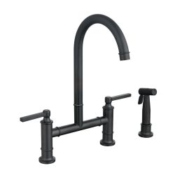 Double Handle Bridge Kitchen Faucet with Side Spray (Color: as Pic)