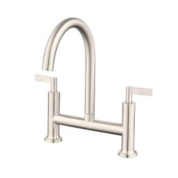 Double Handle Bridge Kitchen Faucet In Stainless Steel (Color: as Pic)
