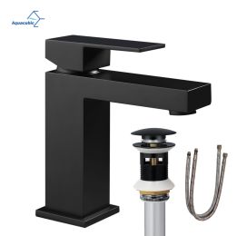 Aqucubic Deck Mounted UPC Basin Mixer Taps Single Handle Bathroom Faucet (Color: Matte Black)