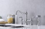 Bridge Dual Handles Kitchen Faucet With Pull-Out Side Spray in